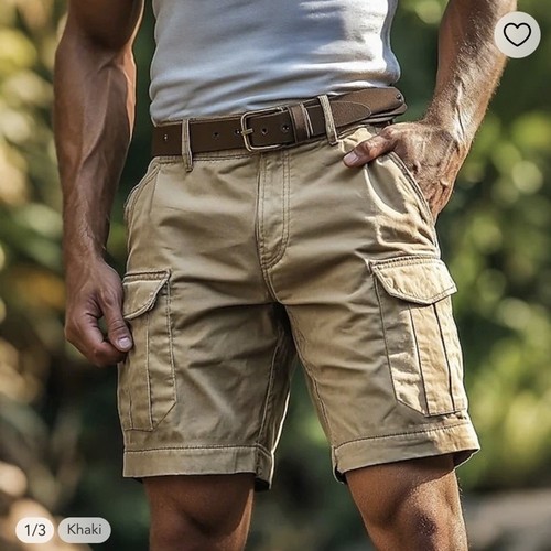 OLD NAVY Khaki Cargo Shorts Men 34x 10 Cotton Beige Flat Front Outdoor Casual - Picture 2 of 9