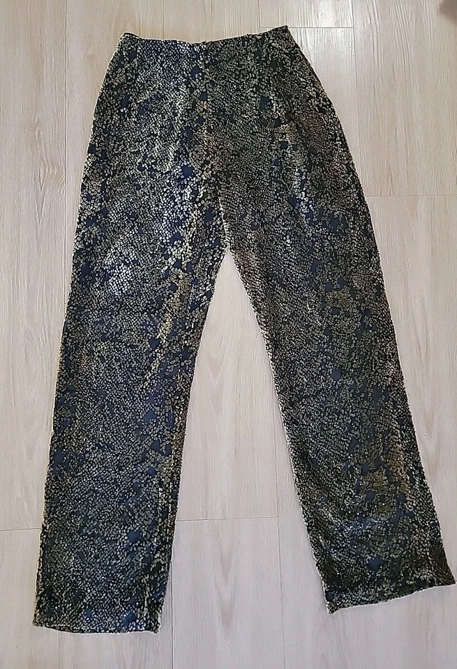 Pantalones de terciopelo quemado de seda Kay Unger vintage verde negro con cuentas talla 2 forrados Foto 2 de 4