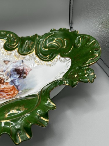 Large Austrian porcelain bowl green with gold accent, rare vintage fine - Picture 3 of 8