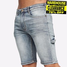 Crosshatch Carpenter Mens Casual Work Construction Shorts Grey Wash