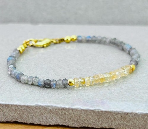 Citrine & Labradorite Gemstone Beaded Bracelets For Creativity & Confidence 6-8" - Picture 6 of 8