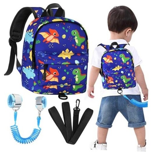  Toddler Backpack Leash Harness, Cute Kids Backpack Blue/Leaf Dino, Blue Link
