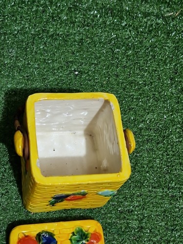 Vintage Ceramic Condiment Garden Vegetable Basket Wicker Handle Made In Japan - Picture 6 of 9