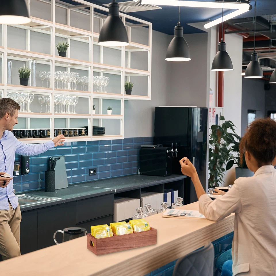 Teebeutel-Organizer, 3 Fächer, Teebox aus Kiefernholz mit Griff, Braun - Bild 4 von 4