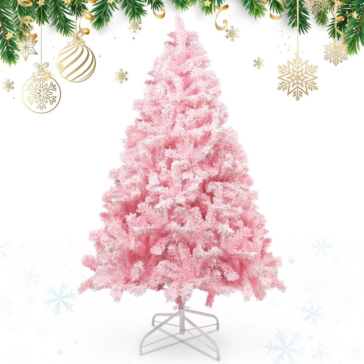 Albero Di Natale Artificiale Metà Con Supporto - Rosa 150 Cm - PVC Con 340 Rami - Design Salvaspazio A Mezza Luna - 4