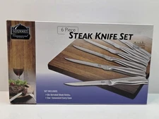 Set Of 6 Gourmet Traditions Stainless Steel Dinner Steak Knives Set in Box New