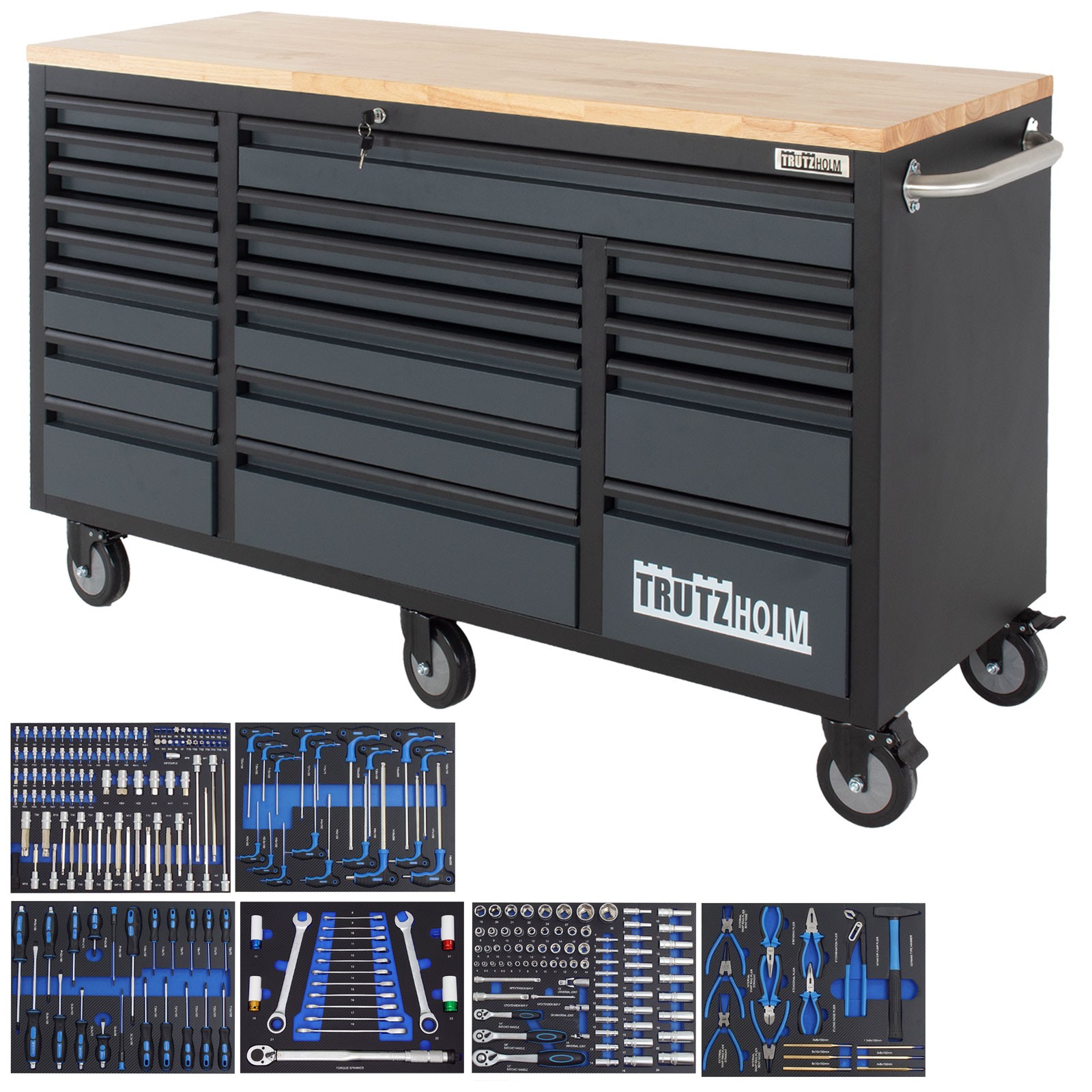 Werkstattwagen Werkzeugwagen Deluxe XXL 160x91cm 20 Schubladen gefüllt 254tlg 