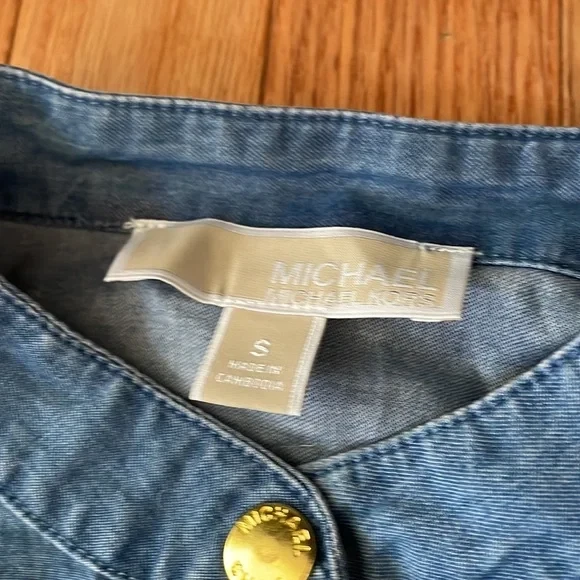 迈克高仕长裙女式小号蓝色布纽扣西式 — 第 3/4 张图片