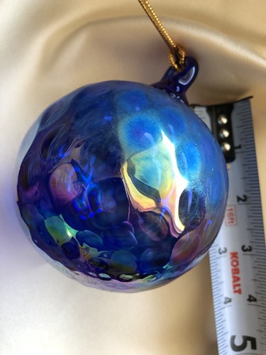 Hand Blown Art Glass Witches Friendship Ball Cobalt Blue Iridescent Lattice - Picture 9 of 9