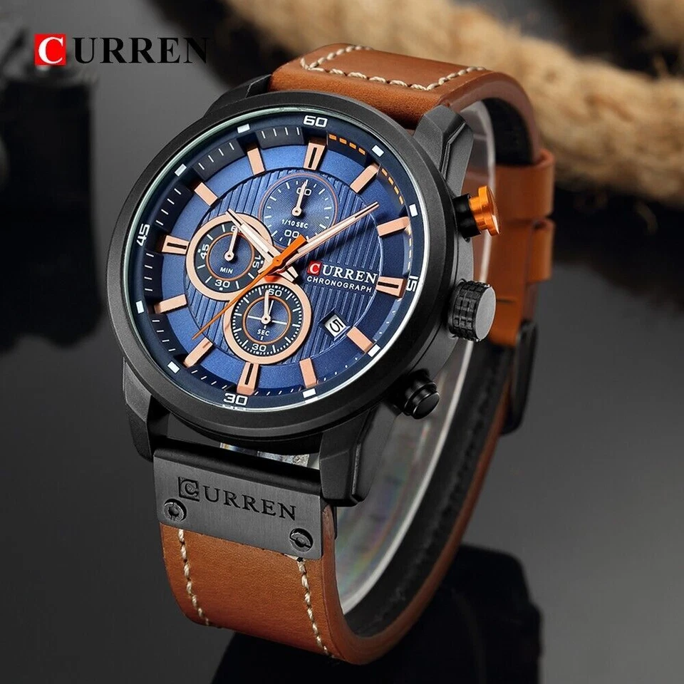 Curren Herren Luxus Leder Armbanduhr Chronograph Wasserdicht Datum Analog Quarz - Bild 3 von 4