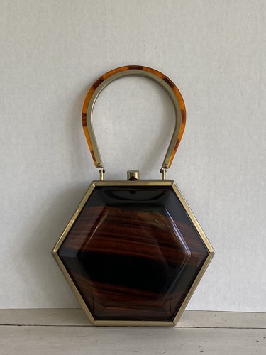 RARE Vintage Lucite Tyrolean Hexagon Shaped Purse