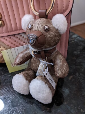 COACH Bear Bag Charm Key Ring 77676 Signature Canvas Leather