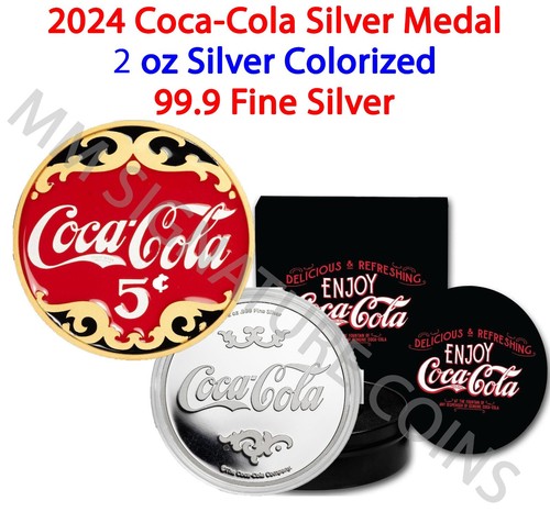 Coca Cola Logo 2 Oz Silber Medaille Hochglanz Emailliert Limitiert 500 Coke Hi Relief - Bild 1 von 5