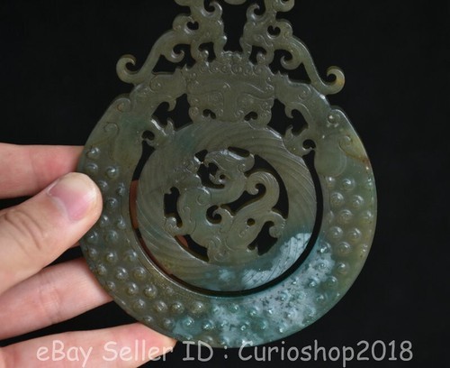 Antigua cultura china Hongshan 5,4" Bestia dragón tallado de jade hetiano Yu Bi - Imagen 8 de 8