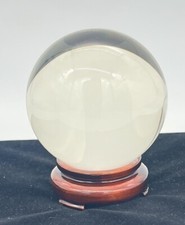 CRYSTAL BALL 3 Inch / 80mm Crystal Clear Glass SPHERE Wooden Base