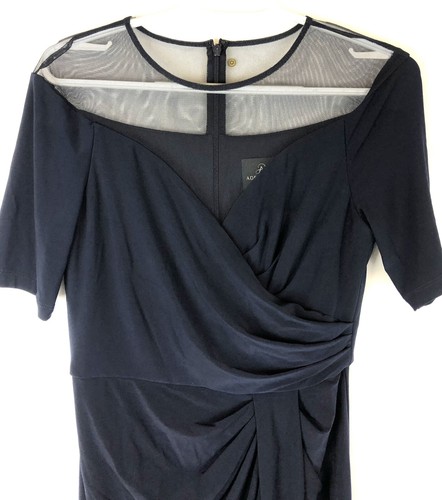 Adrianna Papell Women’s Jersey Drapped Navy Blue Shirt Sleeve Dress Size 4 - Picture 2 of 3
