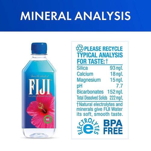 (24 Pack) FIJI Natural Artesian Water with Electrolytes and Minerals, 16.9 Fl Oz - Picture 3 of 10