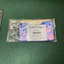 Lilly Pulitzer ID Case, Multi-color, Blue and Pink with Zip Close, Card Holder !