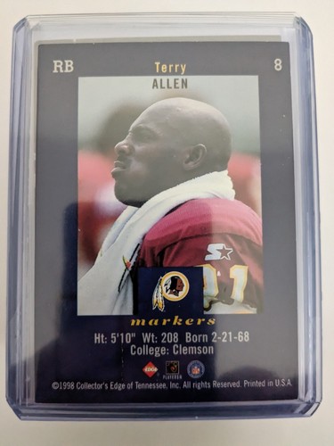 🏆 1998 Collectors Edge 1st Place Markers TERRY ALLEN #8 WASHINGTON REDSKINS - Picture 2 of 2