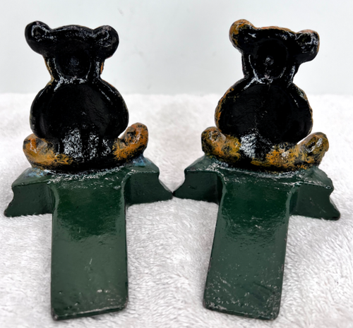 MCM Cast Iron Grumpy Teddy Bear Door Stops (Set of 2) - Picture 5 of 7