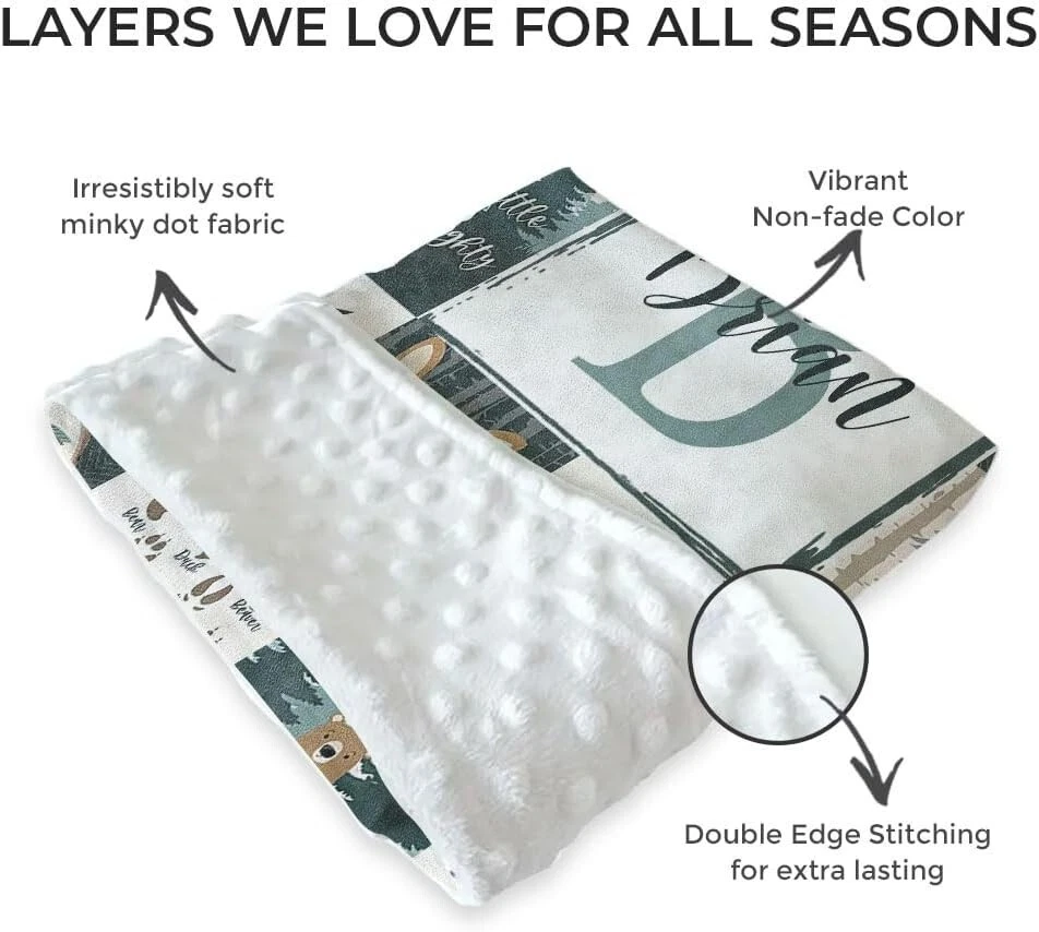 Manta de bebé Woodland personalizada con respaldo punteado de doble capa para niños versión 5 Foto 2 de 3