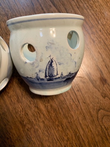 PAIR OF HOLLAND-DELFT BLAUW HP BLUE WINDMILLS/SAILBOATS 4 1/8" CROCUS PLANTERS - Picture 7 of 7