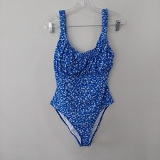 One-piece swimsuit XL NWOT blue white floral stretchy removable pads