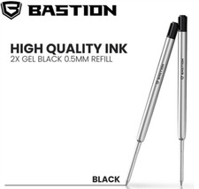 Bastion Bolt Action 2x Black Fine Gel Ink Pen Refills Cartridge Replacement