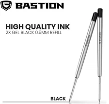 Bastion Bolt Action 2x Black Fine Gel Ink Pen Refills Cartridge Replacement