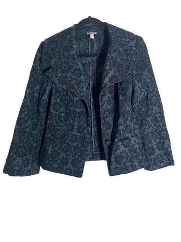 J. Jill Womens 6P Blazer Jacket Black Jacquard Velvety 3 Button Goth - Picture 3 of 11
