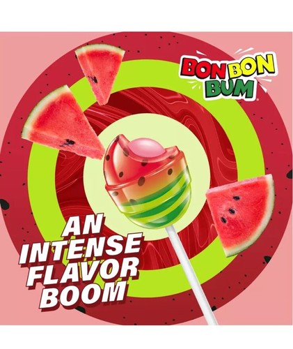 Bon Bon Bum Wassermelonenlutscher - Kaugummi-Center mit Süßigkeitengeschmack - - Bild 3 von 3