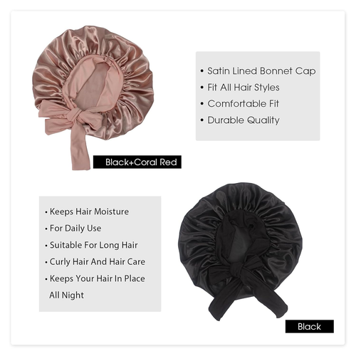 Paquete de 2 gorro de cabello de satén de seda Hanbertti con banda elástica para cabello rizado - Imagen 4 de 12