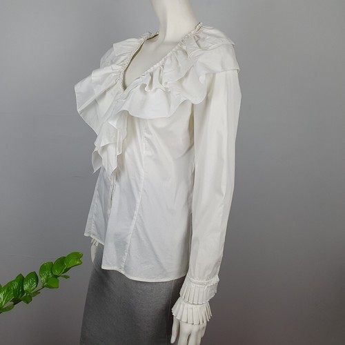 Diego Reiga Size 5, AU 16 Blouse Top Ruffle V Neck & Long Sleeves Button Front - Bild 4 von 15