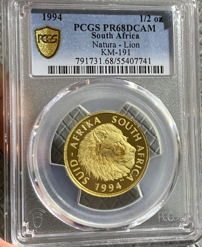 1994 SOUTH AFRICA NATURA LION 1/2 OZ GOLD COIN PCGS PR 68DCAM, PROOF - Picture 3 of 4
