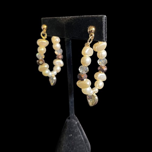 Gold-Tone Beaded Drop Earrings With Glass Crystals & Faux Pearls By Urban - Picture 5 of 6