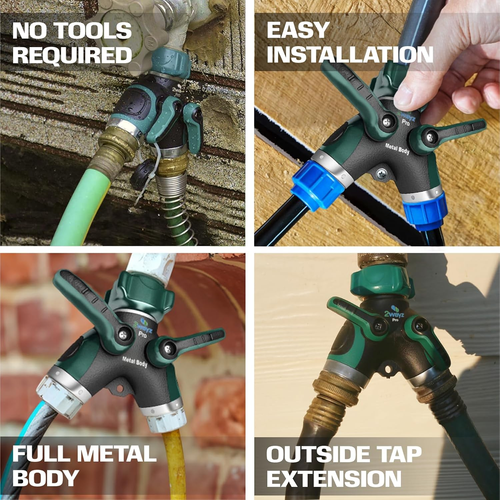 Hose Splitter 2 Way Heavy Duty Outdoor Faucet and Garden Connector - Water Spigo - Picture 6 of 12