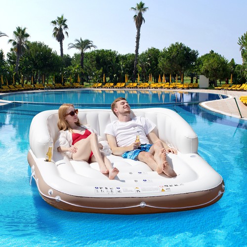 Canopy Island Inflatable Pool Float Lounge Swimming Raft Lounge Beach Seaside - Picture 2 of 9