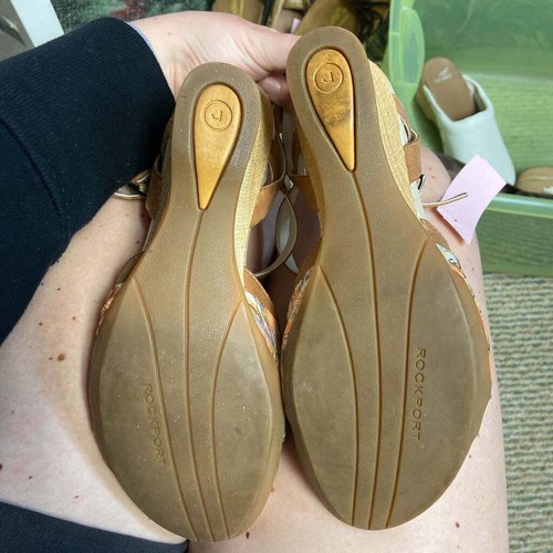 ROCKPORT TAN FLORAL BOW WEDGE SANDAL SIZE 10 TCC - Picture 5 of 7
