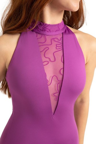 Capezio Bella Notte Danza Leotard High Neck Open Back 12159W Hyacinth Violet - Picture 2 of 3