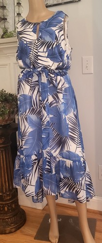 Lane Bryant Size 16 Blue Watercolor, Keyhole Front High-Low Maxi Dress, Ruffled - Picture 2 of 9