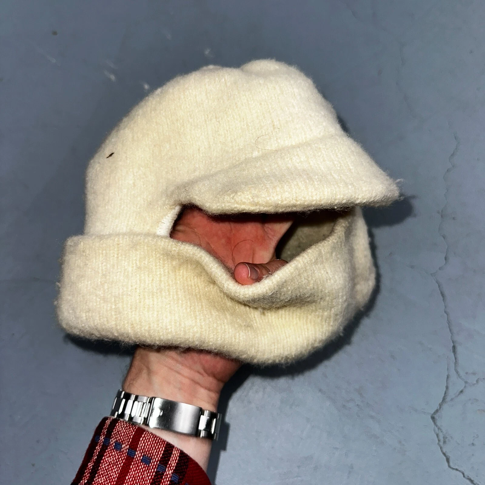 Vintage Ski Mask Small White Cream Balaclava 40s 50s Post WWII Rare Hat Wool