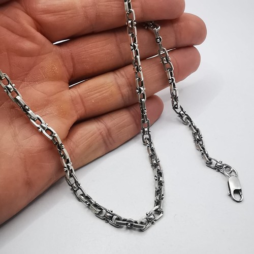 Vintage Unusual 925 Sterling Silver Chain Necklace, Signed Fine Jewelry - Foto 3 di 5