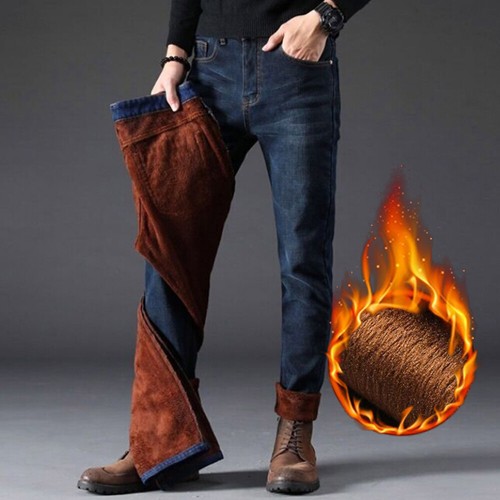 Mens Winter Thermal Jeans Fleece Lined Denim Pants Fit Straight Long Trousers - Bild 1 von 14