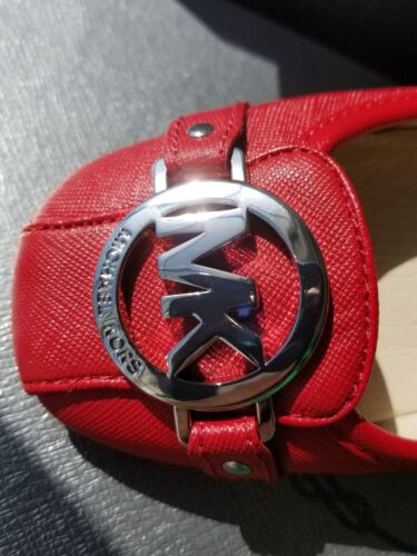 MOCASINES MICHAEL KORS FULTON ROJO ESCARLATA SAFFIANO MK PLATA LOGO ME ENCANTAN ZAPATOS - Imagen 2 de 7