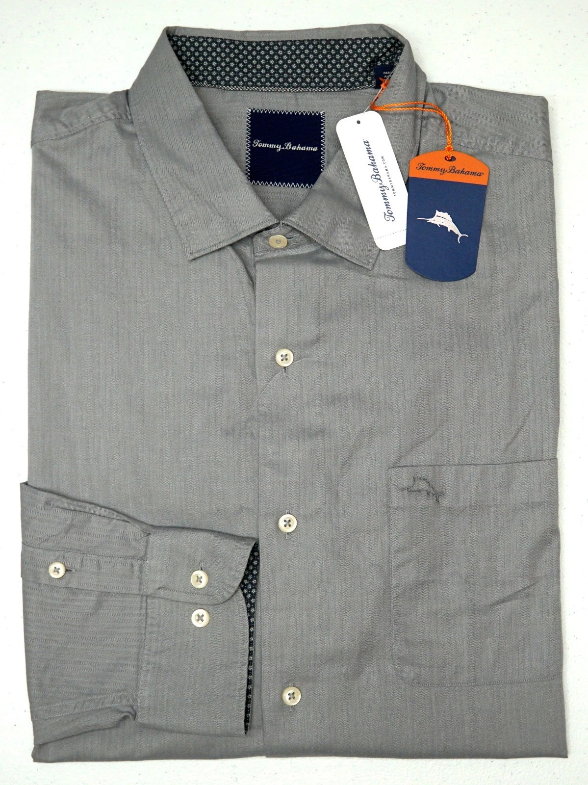 Tommy Bahama Long Sleeve Pebble Grey Shirt Mens Capeside Herringbone $135