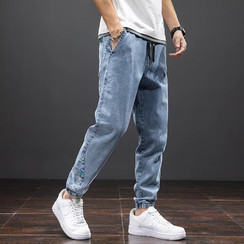 Black Blue Cargo Jeans Men Streetwear Denim Jogger Pants Baggy Harem Jean - Picture 14 of 27
