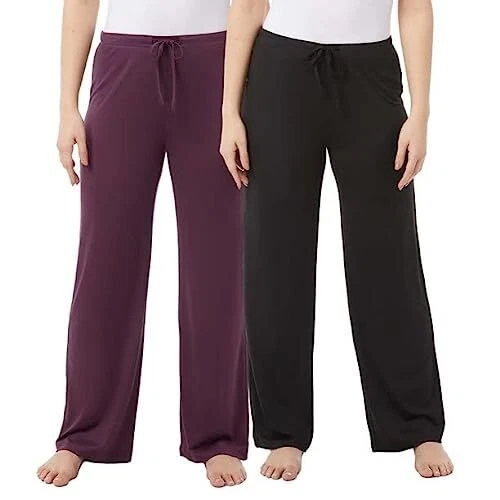 32 Degrees Womens Cool Soft Sleep Pants Pack of 2 Size: L, Black/Prune  Purple