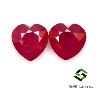10.24 Cts Natural Ruby Heart Shape Cut Pair 10x10 mm Calibrated Gemstones GF