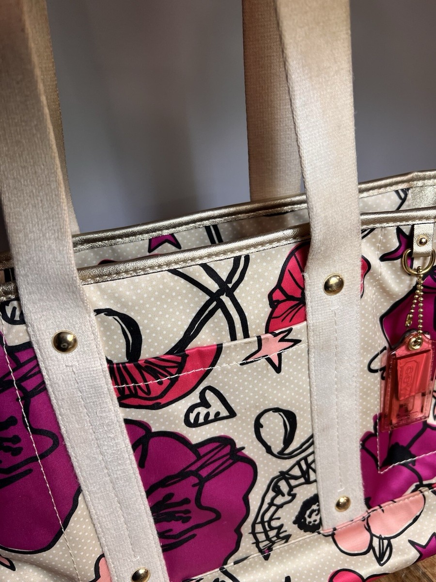 ♡COACH♡ポピー ワンショルダーバッグ 2way 紫黒花柄 ラメ コーチ ポピー バッグ（レディースショルダーバッグ）｜バッグ