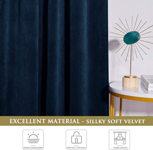 Cortinas oscurecedoras de terciopelo azul marino 90" - Cortinas oscurecedoras de habitación de lujo, 2 paneles - Imagen 7 de 10